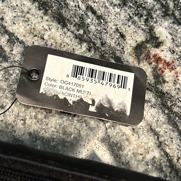 Guess NWT trifold faux mixed leathers wallet ostrich snakeskin reptile black - Picture 4 of 10